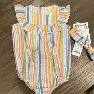 NWT 24 month striped romper with matching head band